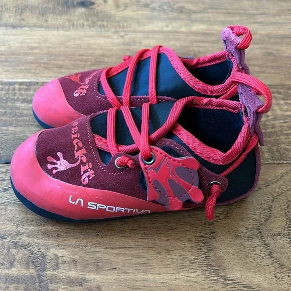 La Sportiva Kids Stickit Rock Climbing Shoes Chili Poppy Red Toddler Size 8-9 - Picture 6 of 10